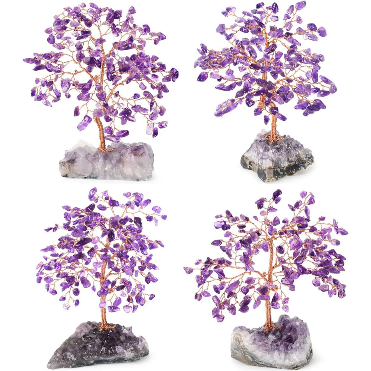 Handmade Chakra Gemstone Crystal Tree of Life,Natural Amethyst Bonsai Gem Tree 5.5"-6.3"