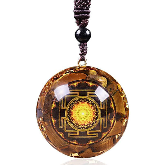 Orgonite Tiger Eye Necklace Sri Yantra Pendant