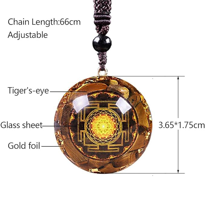 Orgonite Tiger Eye Necklace Sri Yantra Pendant