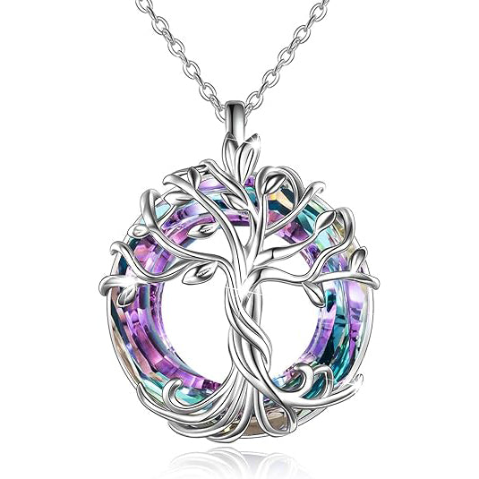 Amethyst and Aquamarine Tree of Life Pendant with 925 Sterling Silver