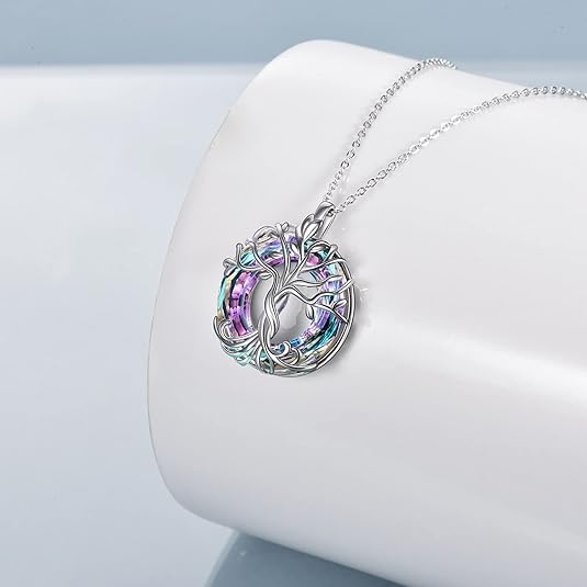 Amethyst and Aquamarine Tree of Life Pendant with 925 Sterling Silver
